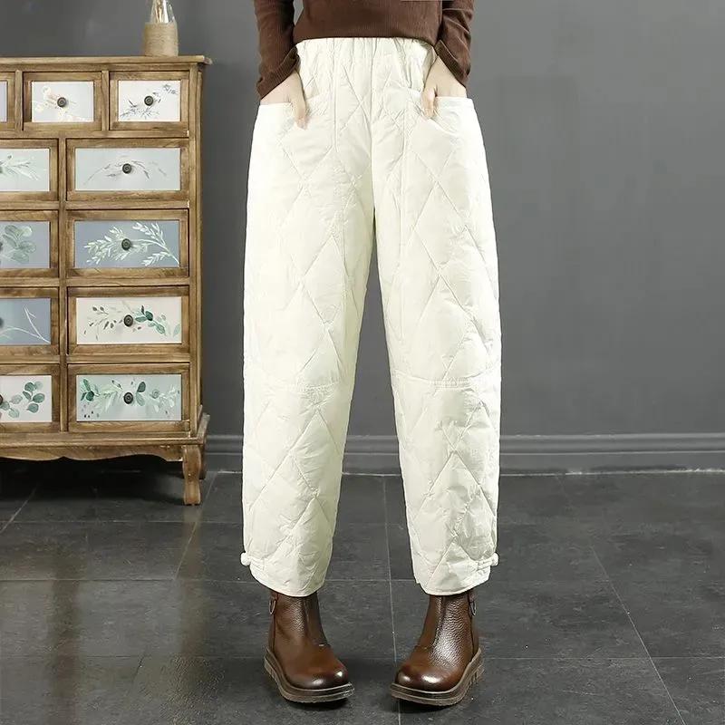 Herbst und Winter Retro-Haremshosen für Damen, gesteppt, dick, warm, locker, große Baumwollhosen, Oberbekleidung, modische Baumwollhosen XL beige von Joom DACH