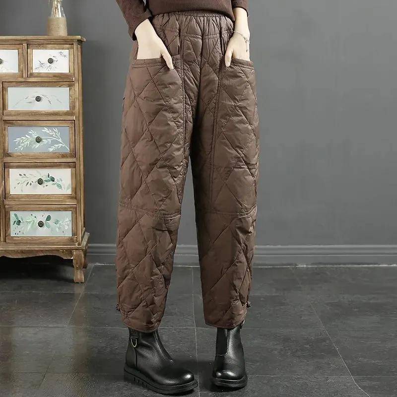 Herbst und Winter Retro-Haremshosen für Damen, gesteppt, dick, warm, locker, große Baumwollhosen, Oberbekleidung, modische Baumwollhosen XL braun von Joom DACH