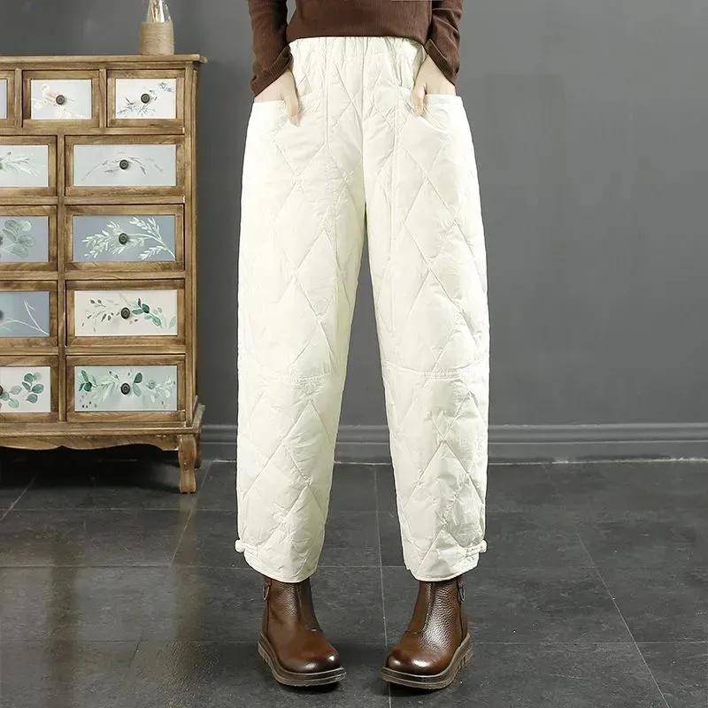 Herbst und Winter Retro-Haremshosen für Damen, gesteppt, dick, warm, locker, große Baumwollhosen, Oberbekleidung, modische Baumwollhosen XXXL beige von Joom DACH