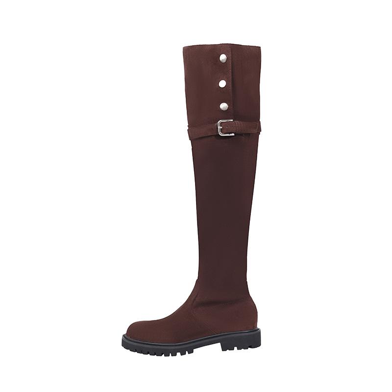 Herbst und Winter Retro Zwei-Wege-Tragestiefel Damen Höhe erhöhende Wildleder Overknee-Ritterstiefel Dicke Sohle Fleece-gefütterte warme Stiefel 40 von Joom DACH