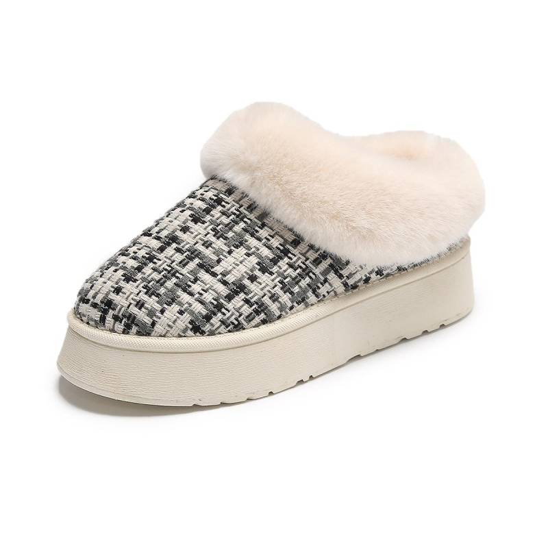 Herbst- und Winter-Schneestiefel Schwangere Frauen Hausschuhe mit bedeckter Ferse Damen Plateau Pepita Fleecegefüttert Warmhalten Oberbekleidung Plüschwolle Schläfer 41 von Joom DACH