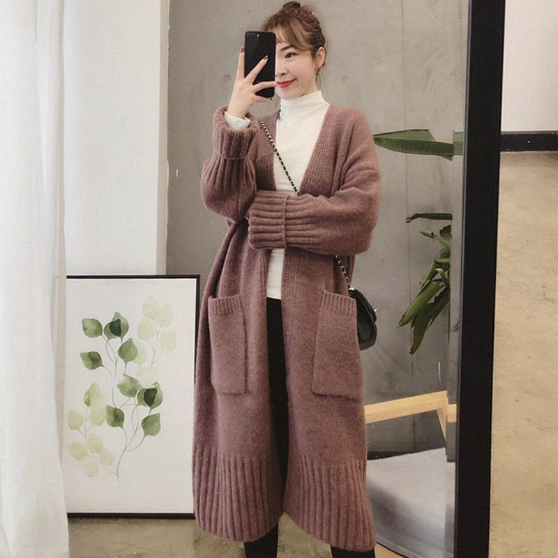 Herbst und Winter Strickpullover Damen Lazy Wind Locker Mittellang Gestrickte Strickjacke Jacke Weiblich Bequem Vielseitig und Modisch One Size dunkel rosa von Joom DACH