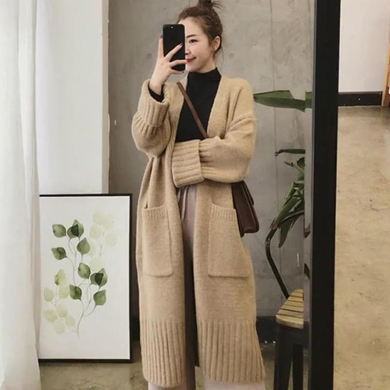 Herbst und Winter Strickpullover Damen Lazy Wind Locker Mittellang Gestrickte Strickjacke Jacke Weiblich Bequem Vielseitig und Modisch One Size von Joom DACH