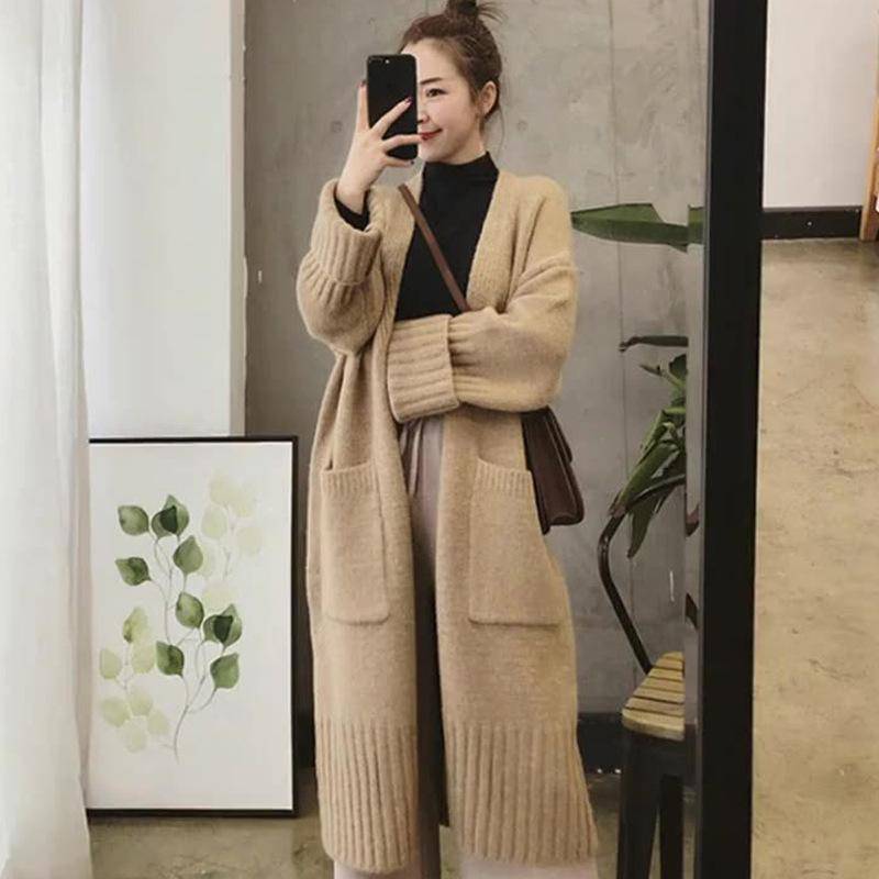 Herbst und Winter Strickpullover Damen Lazy Wind Locker Mittellang Gestrickte Strickjacke Jacke Weiblich Bequem Vielseitig und Modisch One Size von Joom DACH
