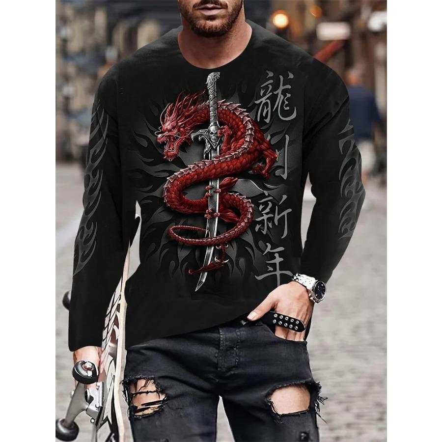 Herbst und Winter Tägliche Straßenmode Für Herren Langarm-T-Shirts Urban Casual Langarm-Oberteile 3D-Drachen-Print Herrenbekleidung 6XL von Joom DACH