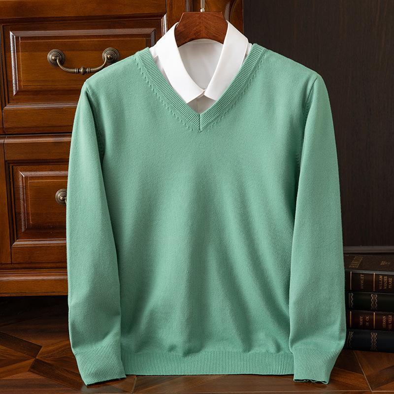 Herbst und Winter Übergröße Strickpullover Herren Wolle Warme Pullover Pullover V-Ausschnitt Strick Fit Oberteile Männliche Kaschmir Strickpullover Unterhemd L hellgrüne von Joom DACH