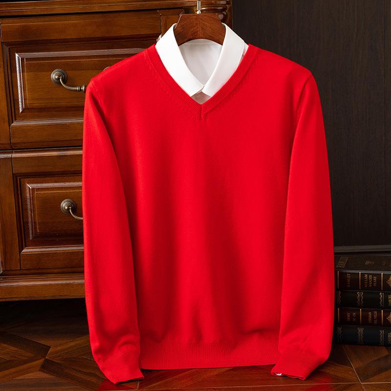 Herbst und Winter Übergröße Strickpullover Herren Wolle Warme Pullover Pullover V-Ausschnitt Strick Fit Oberteile Männliche Kaschmir Strickpullover Unterhemd L rot von Joom DACH
