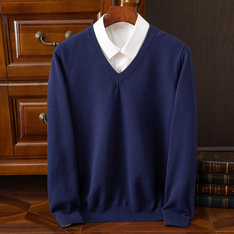 Herbst und Winter Übergröße Strickpullover Herren Wolle Warme Pullover Pullover V-Ausschnitt Strick Fit Oberteile Männliche Kaschmir Strickpullover Unterhemd L navy blau von Joom DACH