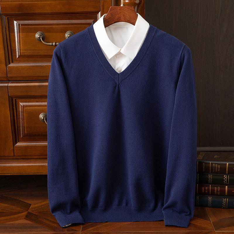 Herbst und Winter Übergröße Strickpullover Herren Wolle Warme Pullover Pullover V-Ausschnitt Strick Fit Oberteile Männliche Kaschmir Strickpullover Unterhemd M navy blau von Joom DACH