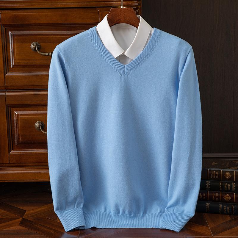 Herbst und Winter Übergröße Strickpullover Herren Wolle Warme Pullover Pullover V-Ausschnitt Strick Fit Oberteile Männliche Kaschmir Strickpullover Unterhemd XL hellblaue von Joom DACH