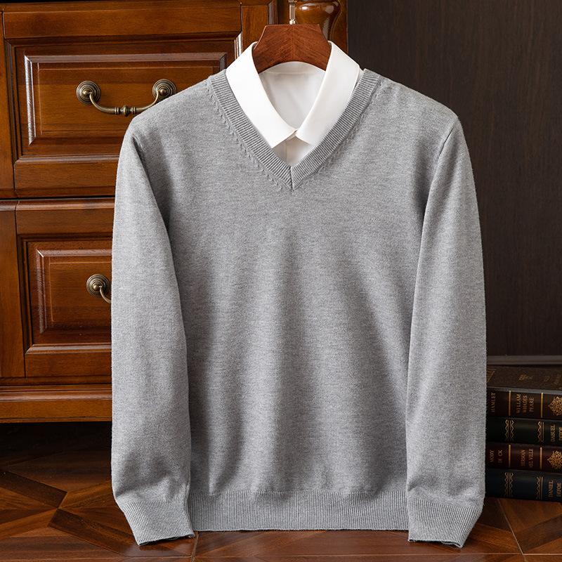 Herbst und Winter Übergröße Strickpullover Herren Wolle Warme Pullover Pullover V-Ausschnitt Strick Fit Oberteile Männliche Kaschmir Strickpullover Unterhemd XS grau von Joom DACH
