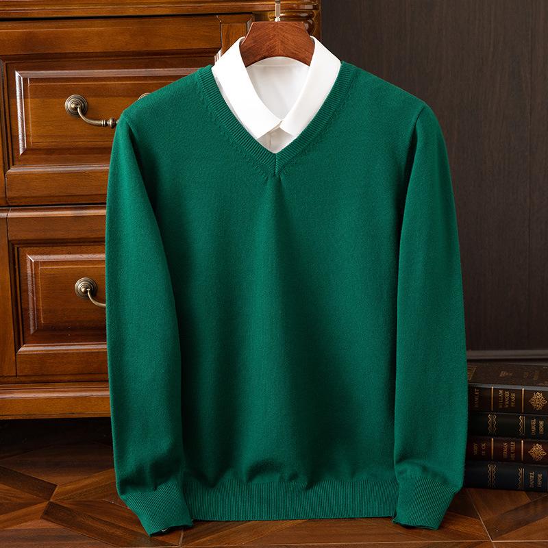 Herbst und Winter Übergröße Strickpullover Herren Wolle Warme Pullover Pullover V-Ausschnitt Strick Fit Oberteile Männliche Kaschmir Strickpullover Unterhemd XXL dunkelgrüne von Joom DACH