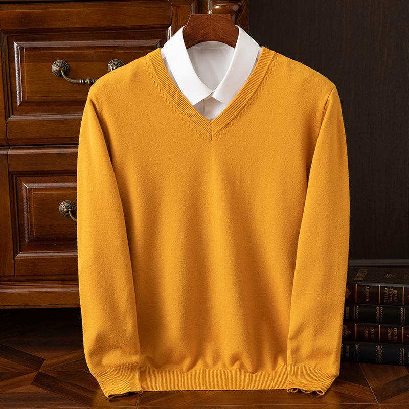 Herbst und Winter Übergröße Strickpullover Herren Wolle Warme Pullover Pullover V-Ausschnitt Strick Fit Oberteile Männliche Kaschmir Strickpullover Unterhemd XXL gelb von Joom DACH