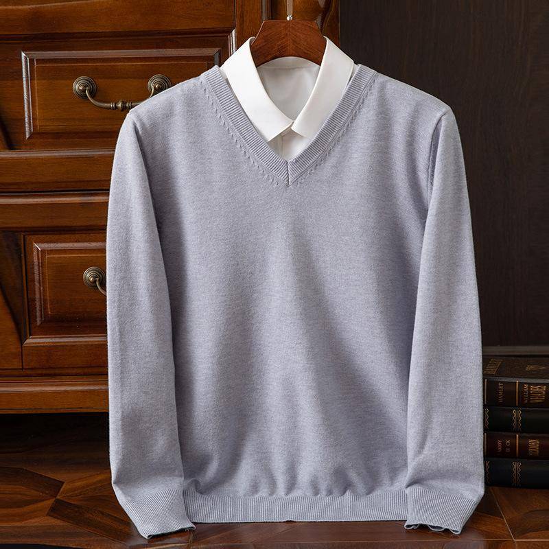 Herbst und Winter Übergröße Strickpullover Herren Wolle Warme Pullover Pullover V-Ausschnitt Strick Fit Oberteile Männliche Kaschmir Strickpullover Unterhemd XXL licht grau von Joom DACH