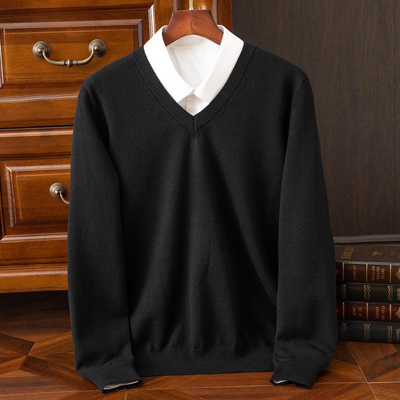 Herbst und Winter Übergröße Strickpullover Herren Wolle Warme Pullover Pullover V-Ausschnitt Strick Fit Oberteile Männliche Kaschmir Strickpullover Unterhemd XXL schwarz von Joom DACH
