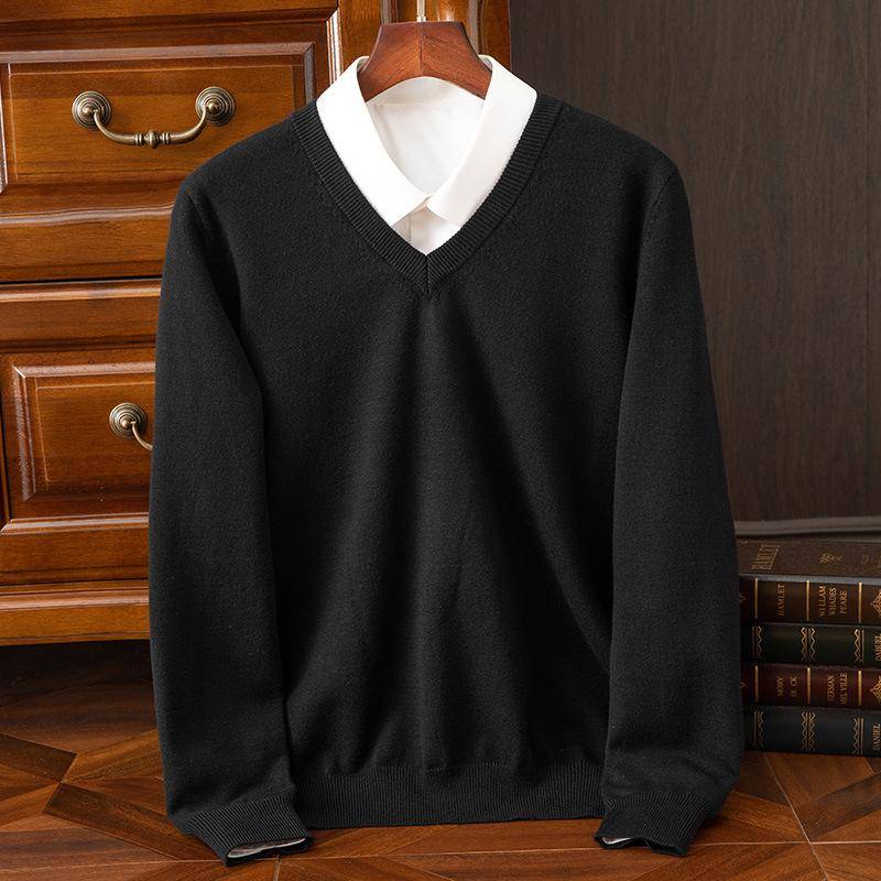 Herbst und Winter Übergröße Strickpullover Herren Wolle Warme Pullover Pullover V-Ausschnitt Strick Fit Oberteile Männliche Kaschmir Strickpullover Unterhemd XXL schwarz von Joom DACH