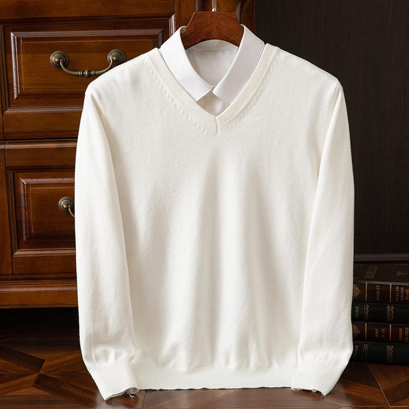 Herbst und Winter Übergröße Strickpullover Herren Wolle Warme Pullover Pullover V-Ausschnitt Strick Fit Oberteile Männliche Kaschmir Strickpullover Unterhemd XXL weiß von Joom DACH