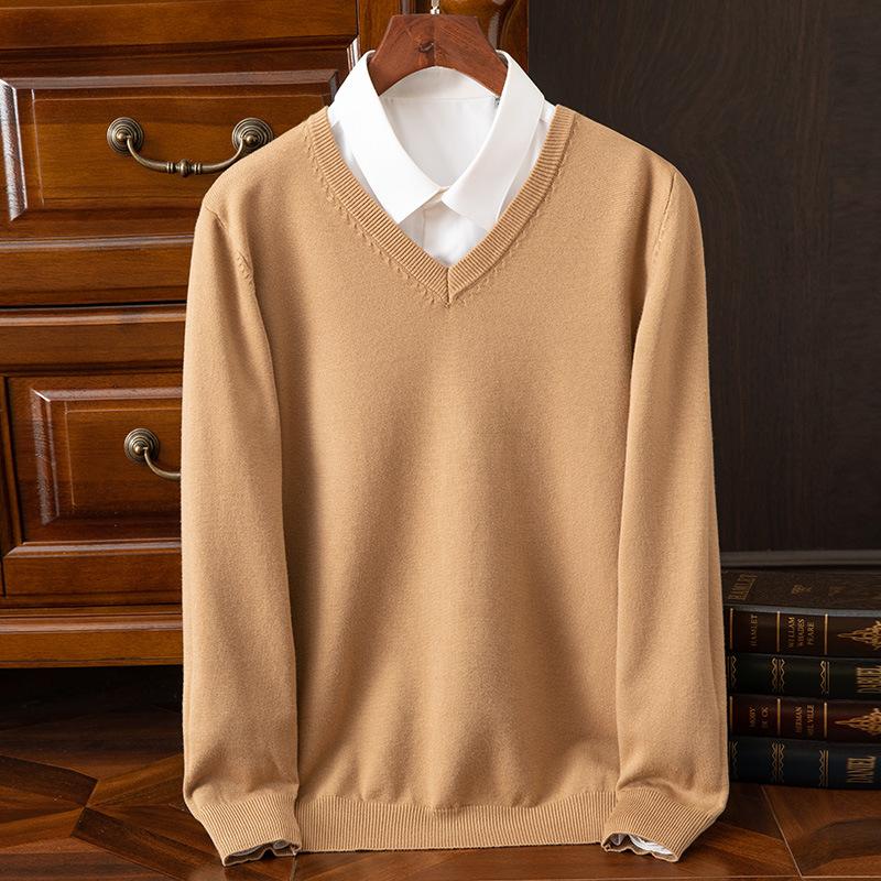 Herbst und Winter Übergröße Strickpullover Herren Wolle Warme Pullover Pullover V-Ausschnitt Strick Fit Oberteile Männliche Kaschmir Strickpullover Unterhemd XXXL khaki von Joom DACH
