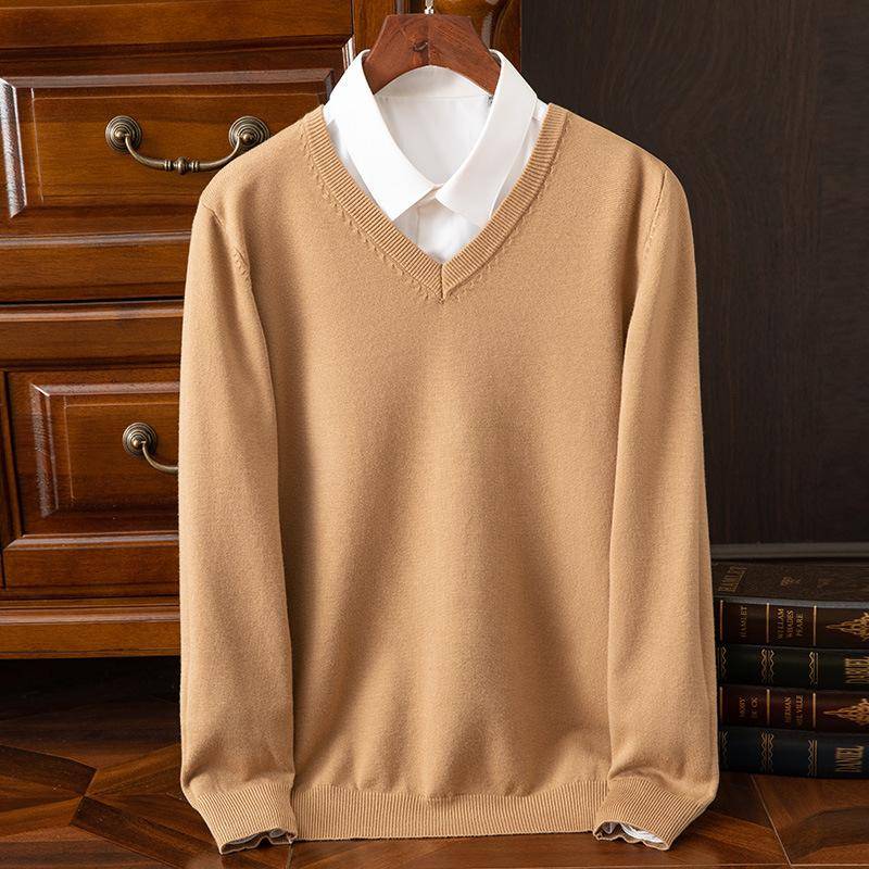 Herbst und Winter Übergröße Strickpullover Herren Wolle Warme Pullover Pullover V-Ausschnitt Strick Fit Oberteile Männliche Kaschmir Strickpullover Unterhemd XXXL khaki von Joom DACH