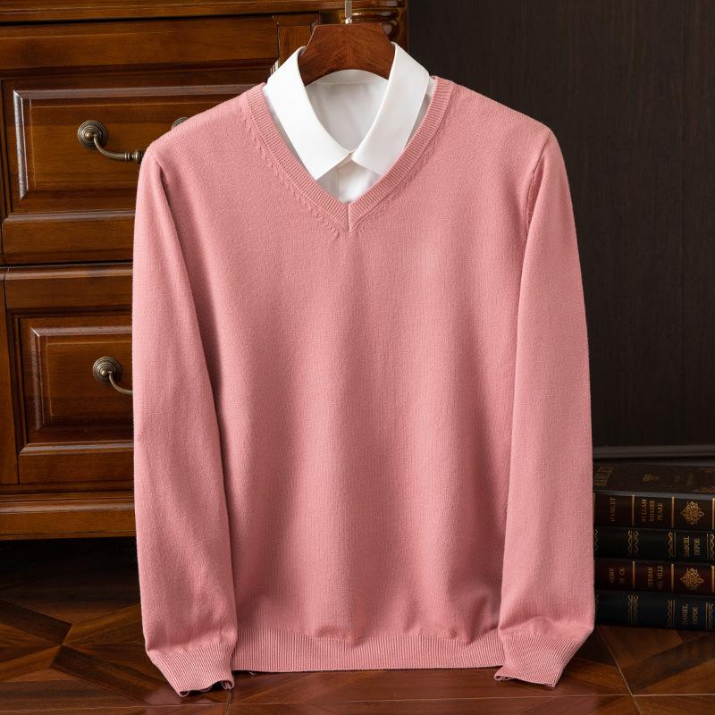 Herbst und Winter Übergröße Strickpullover Herren Wolle Warme Pullover Pullover V-Ausschnitt Strick Fit Oberteile Männliche Kaschmir Strickpullover Unterhemd XXXL rosa von Joom DACH