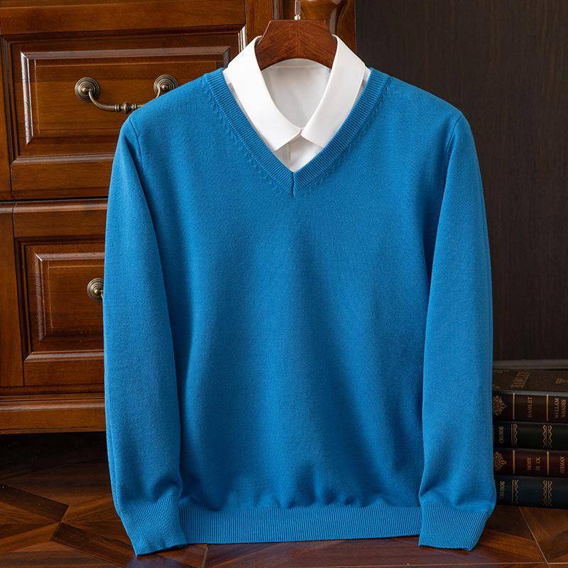 Herbst und Winter Übergröße Strickpullover Herren Wolle Warme Pullover Pullover V-Ausschnitt Strick Fit Oberteile Männliche Kaschmir Strickpullover Unterhemd XXXL blau von Joom DACH