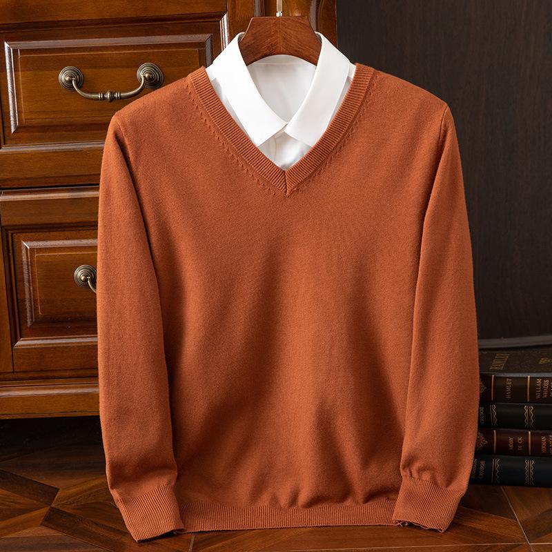 Herbst und Winter Übergröße Strickpullover Herren Wolle Warme Pullover Pullover V-Ausschnitt Strick Fit Oberteile Männliche Kaschmir Strickpullover Unterhemd XXXL braun von Joom DACH