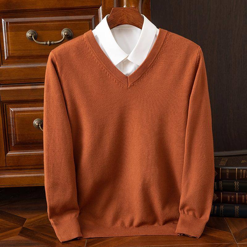 Herbst und Winter Übergröße Strickpullover Herren Wolle Warme Pullover Pullover V-Ausschnitt Strick Fit Oberteile Männliche Kaschmir Strickpullover Unterhemd XXXL braun von Joom DACH