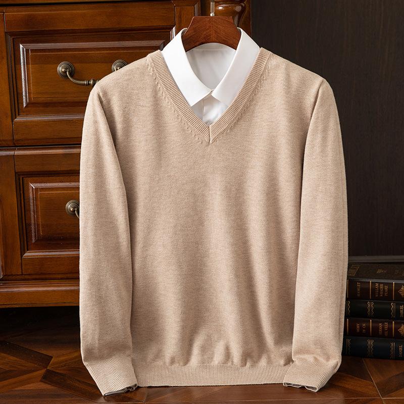 Herbst und Winter Übergröße Strickpullover Herren Wolle Warme Pullover Pullover V-Ausschnitt Strick Fit Oberteile Männliche Kaschmir Strickpullover Unterhemd XXXL kamelfarben von Joom DACH