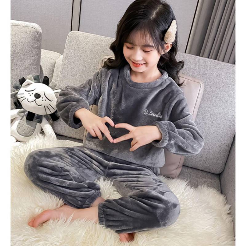 Herbst und Winter Warme Heimanzüge Kinderkleidung Kinder Korallenvlies Pyjama Sets Baby Jungen Mädchen Plus Samt Dicke Nachtwäsche Zweiteiliges Set 140cm von Joom DACH