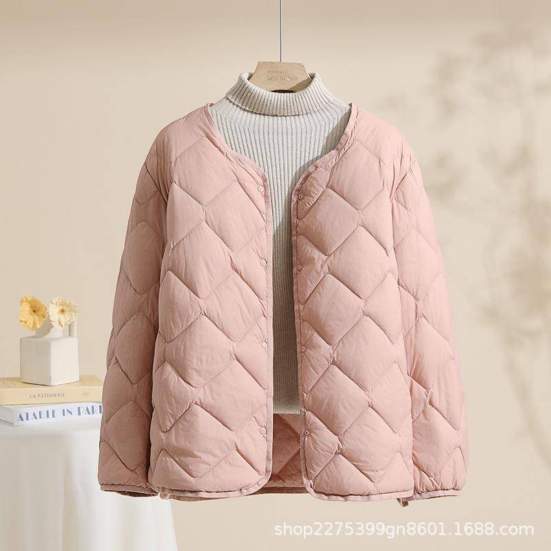 Herbst und Winter Wolken Leichte Daunenjacke Damen Kurze Leichte Daunenjacke Rundhals Freizeitjacke XXXL rosa von Joom DACH