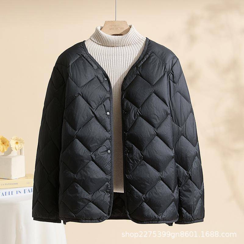 Herbst und Winter Wolken Leichte Daunenjacke Damen Kurze Leichte Daunenjacke Rundhals Freizeitjacke XXXXL schwarz von Joom DACH