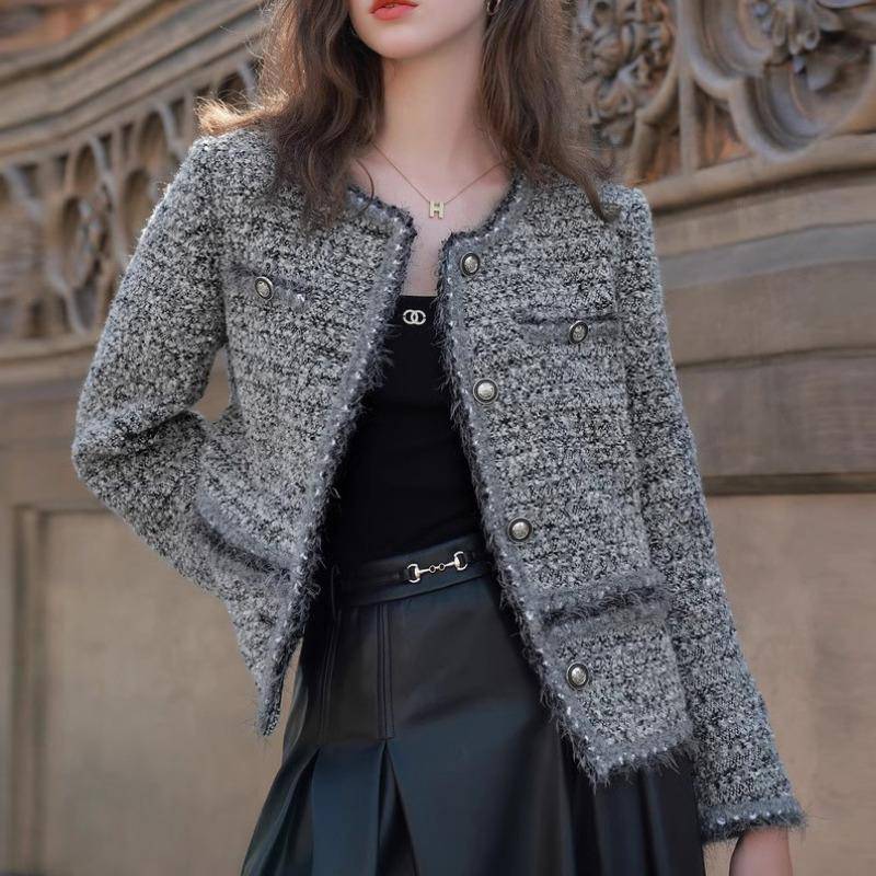 Herbst und Winter Xiaoxiangfeng Kurzmantel Damen Schwarz Elegant Temperament Jacke Elegant Temperament Woll-Oberteil Frühling XL schwarz von Joom DACH