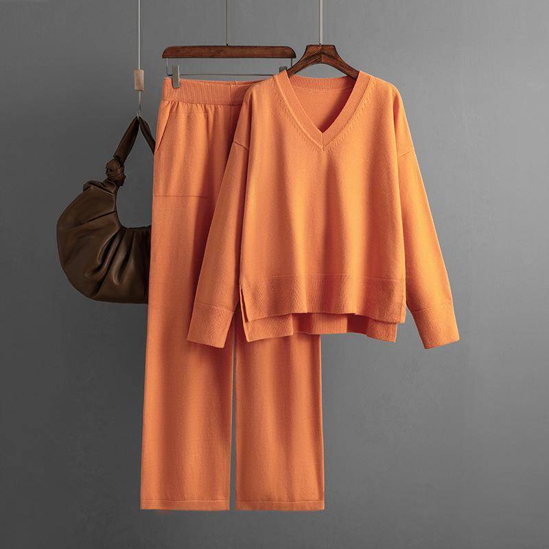 Herbst und Winter frauen Pullover Set Mode Lose Casual Langarm Pullover Hosen Zwei-stück Set One Size orange von Joom DACH