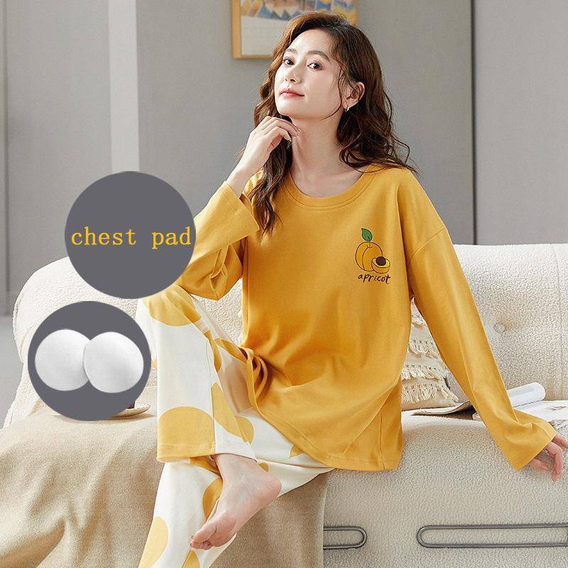 Herbst und Winter mit Korsett-Pyjama Damen Baumwolle Langarm Lange Hose Wuit Kann Draußen Getragen Werden Homewear 2XL von Joom DACH