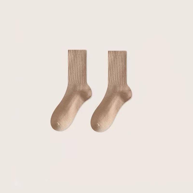 Herbst und Winter vertikal gestreifte einfarbige Mittelrohrsocken All-Match-Fleece-Socken ohne Knochen Damen-Sportsocken One size beige von Joom DACH
