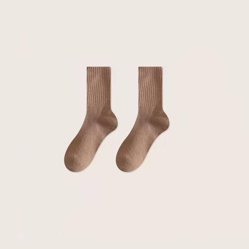 Herbst und Winter vertikal gestreifte einfarbige Mittelrohrsocken All-Match-Fleece-Socken ohne Knochen Damen-Sportsocken One size licht kaffee von Joom DACH
