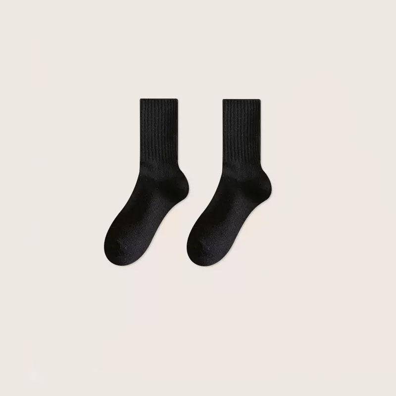 Herbst und Winter vertikal gestreifte einfarbige Mittelrohrsocken All-Match-Fleece-Socken ohne Knochen Damen-Sportsocken One size schwarz von Joom DACH