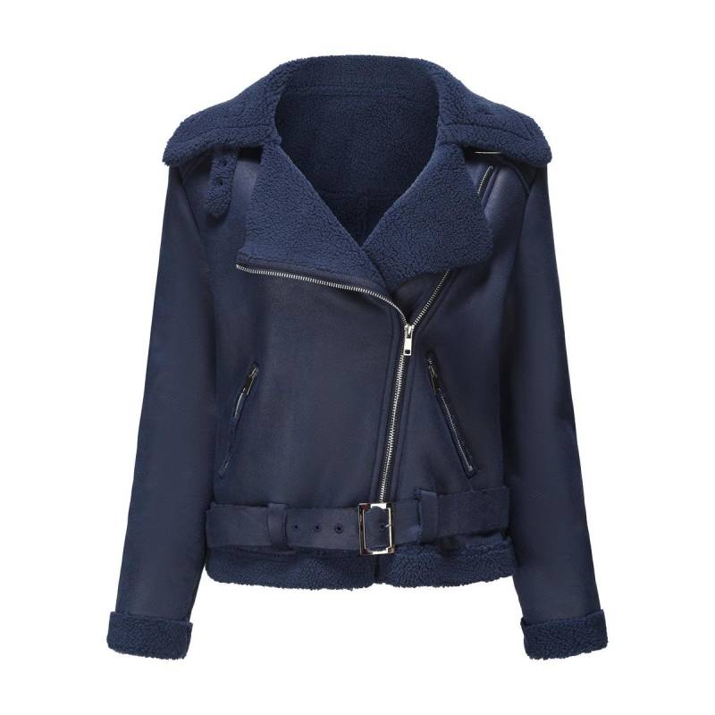 Herbst- und Winterfell All-in-One Warme Damen Wildlederjacke Europäische und Amerikanische Lederjacke für Damen mit Gürtel Reversjacke für Damen L von Joom DACH