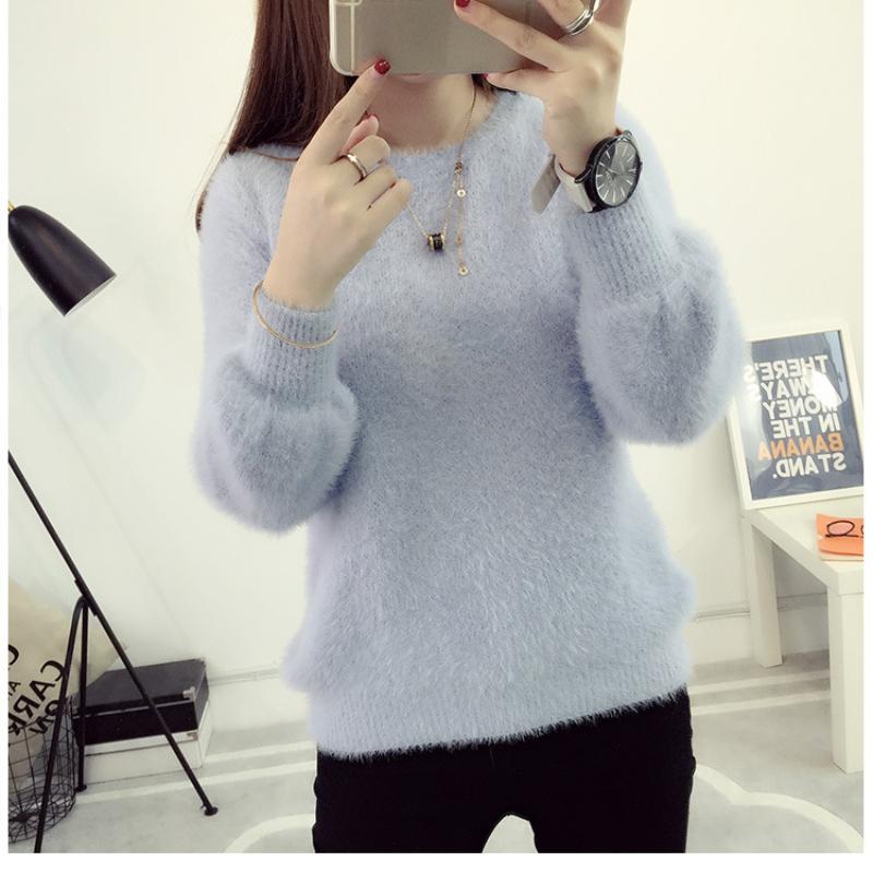 Herbst- und Winterkleidung Verdickter, lockerer, nachgemachter Nerzfleece-Strickpullover aus Mohair, verdickter, warmer Rundhalspullover für Damen 3XL grau von Joom DACH