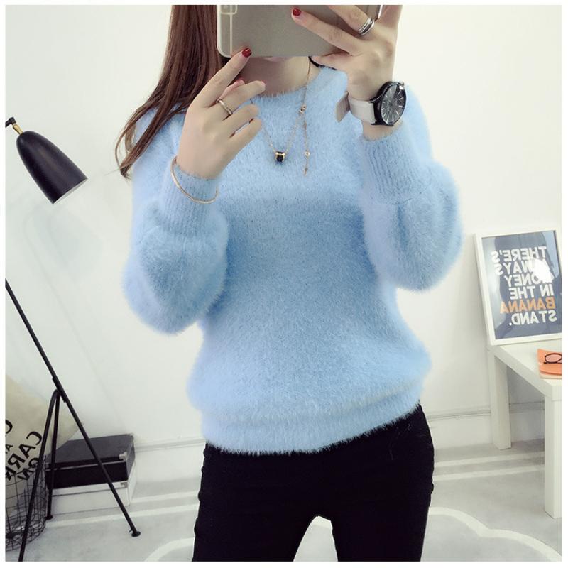 Herbst- und Winterkleidung Verdickter, lockerer, nachgemachter Nerzfleece-Strickpullover aus Mohair, verdickter, warmer Rundhalspullover für Damen M hellblaue von Joom DACH