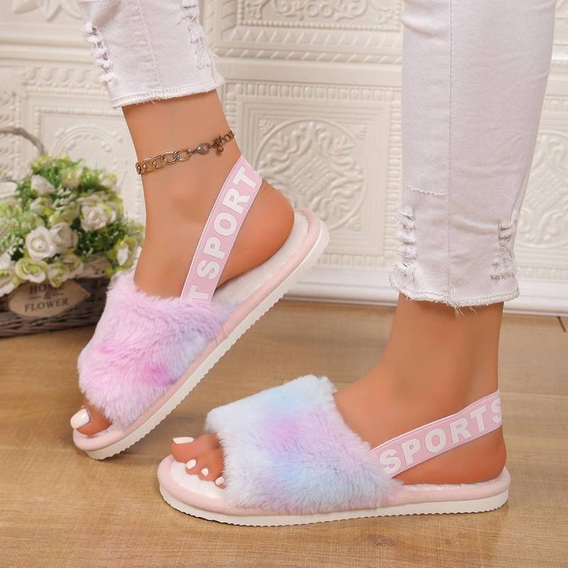 Herbst- und Wintermode Plüsch-Baumwollpantoffeln mit offenen Zehen, weichsohlige, atmungsaktive, Flip-Top- und Gummiband-Baumwollpantoffeln 42-43 bunt von Joom DACH