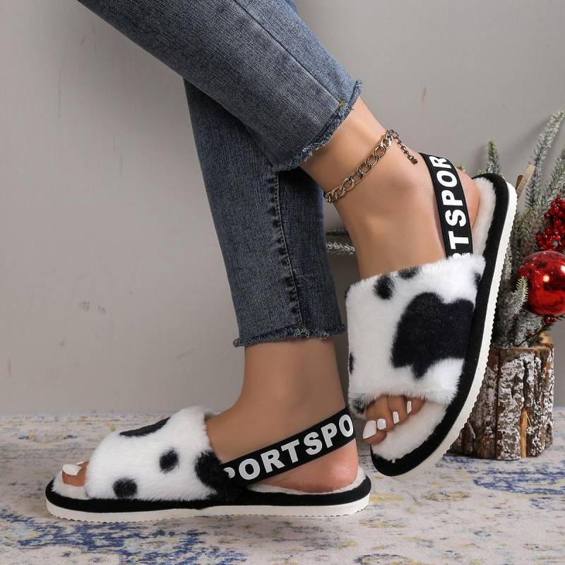 Herbst- und Wintermode Plüsch-Baumwollpantoffeln mit offenen Zehen, weichsohlige, atmungsaktive, Flip-Top- und Gummiband-Baumwollpantoffeln 44-45 weiß/schwarz von Joom DACH