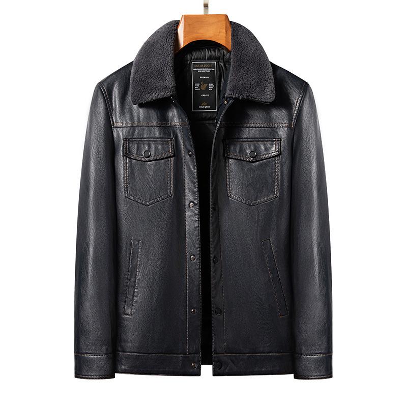 Herbst- und Wintermodelle Herren Lederjacke Abnehmbare Daunenjacke Kurzer Schnitt Schafslederjacke Lokomotivjacke XXXXL dunkelblaue von Joom DACH