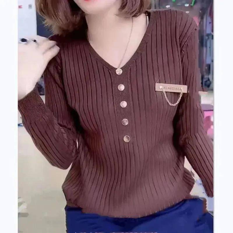 Herbst- und Winterpullover im koreanischen Stil mit V-Ausschnitt, lockerer Pullover für Damen, passend zum Unterhemd XXL kaffeebraun von Joom DACH