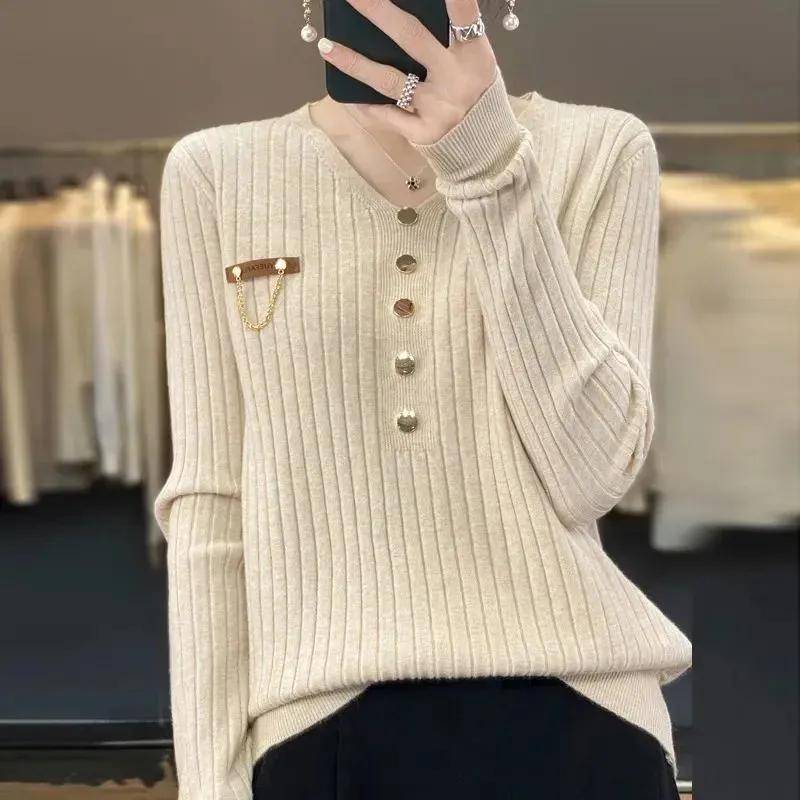 Herbst- und Winterpullover im koreanischen Stil mit V-Ausschnitt, lockerer Pullover für Damen, passend zum Unterhemd XXXL apricot von Joom DACH