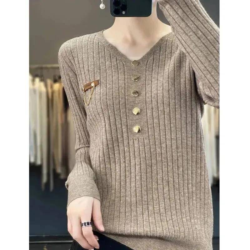 Herbst- und Winterpullover im koreanischen Stil mit V-Ausschnitt, lockerer Pullover für Damen, passend zum Unterhemd XXXL khaki von Joom DACH