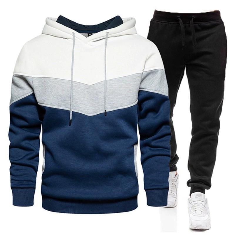 Herbst- und Wintersport-Hoodie-Set Herren 3-farbiges Kapuzensweatshirt, Sportanzug-Set Hoodie, Sweatpants, Leichtes Panel M von Joom DACH