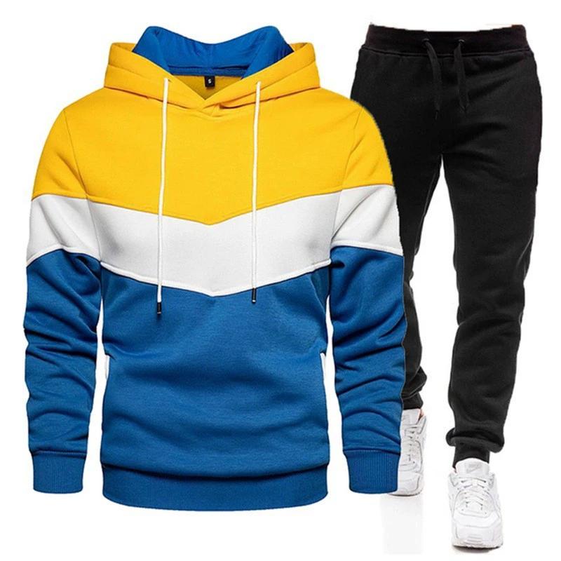 Herbst- und Wintersport-Hoodie-Set Herren 3-farbiges Kapuzensweatshirt, Sportanzug-Set Hoodie, Sweatpants, Leichtes Panel S von Joom DACH