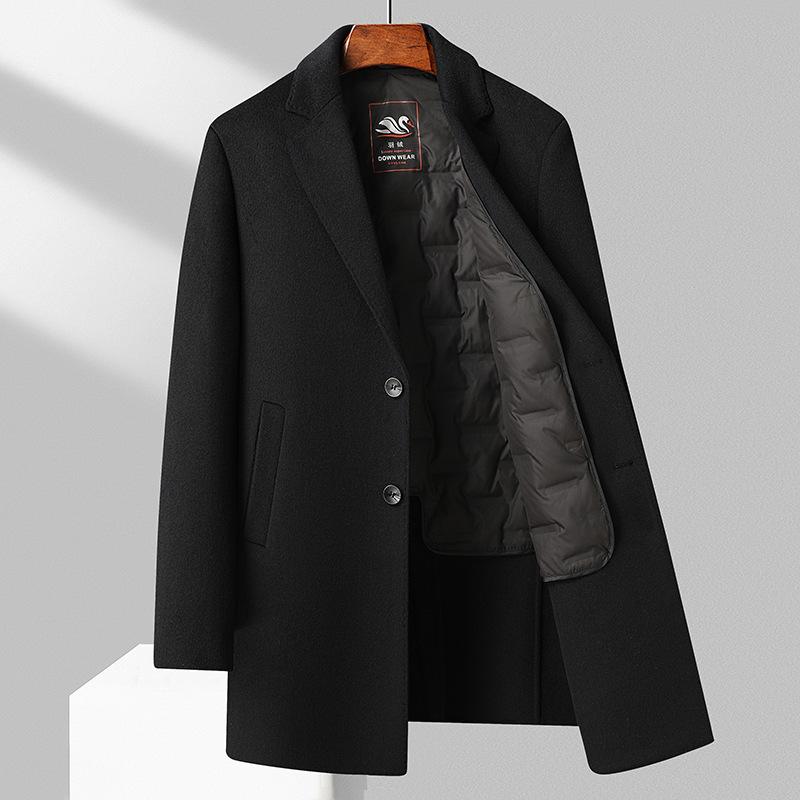 Herbst- und Winterverdickter doppellagiger doppelseitiger Wollmantel für Herren, mittellang, mit Daunenfutter, Übergröße Herrenbekleidung 5XL schwarz von Joom DACH