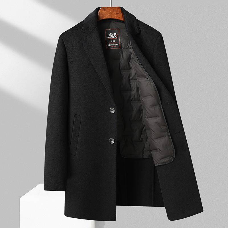 Herbst- und Winterverdickter doppellagiger doppelseitiger Wollmantel für Herren, mittellang, mit Daunenfutter, Übergröße Herrenbekleidung 5XL schwarz von Joom DACH